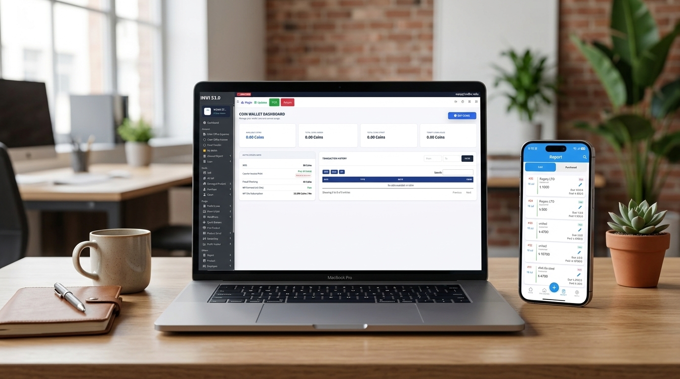 INVI dashboard on a laptop and reports on a phone
